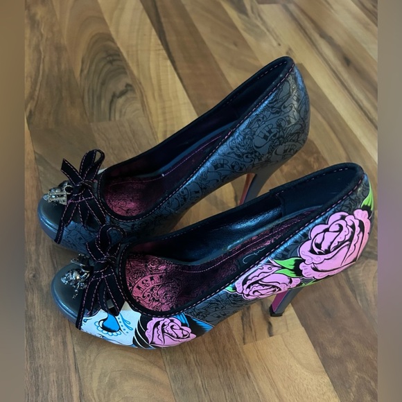 Iron Fist Black and Pink Floral Heels - Picture 4 of 8